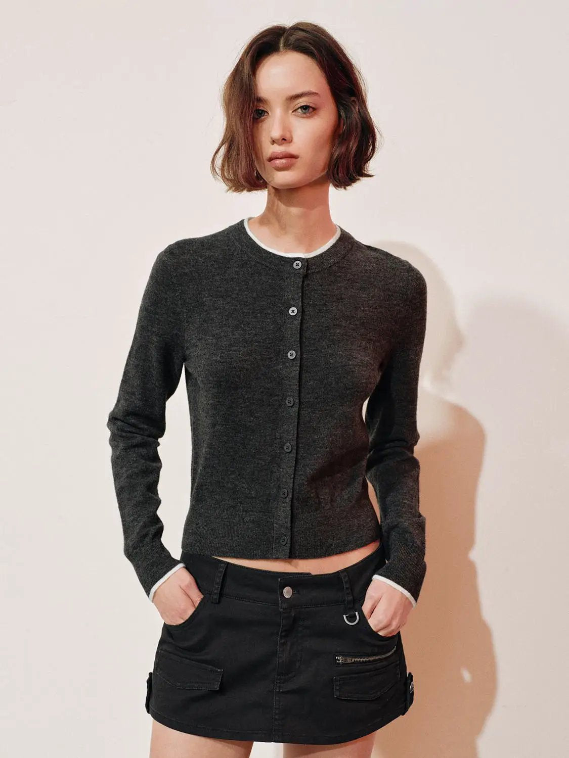 Knit Striped Shawl Button Front Long Sleeve Cardigan