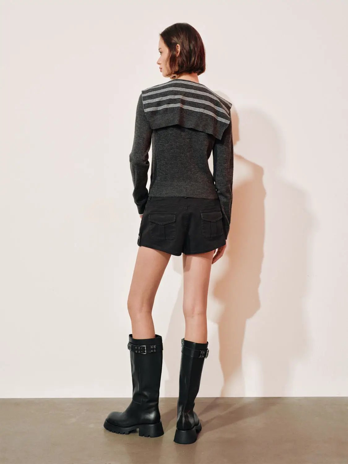 Knit Striped Shawl Button Front Long Sleeve Cardigan
