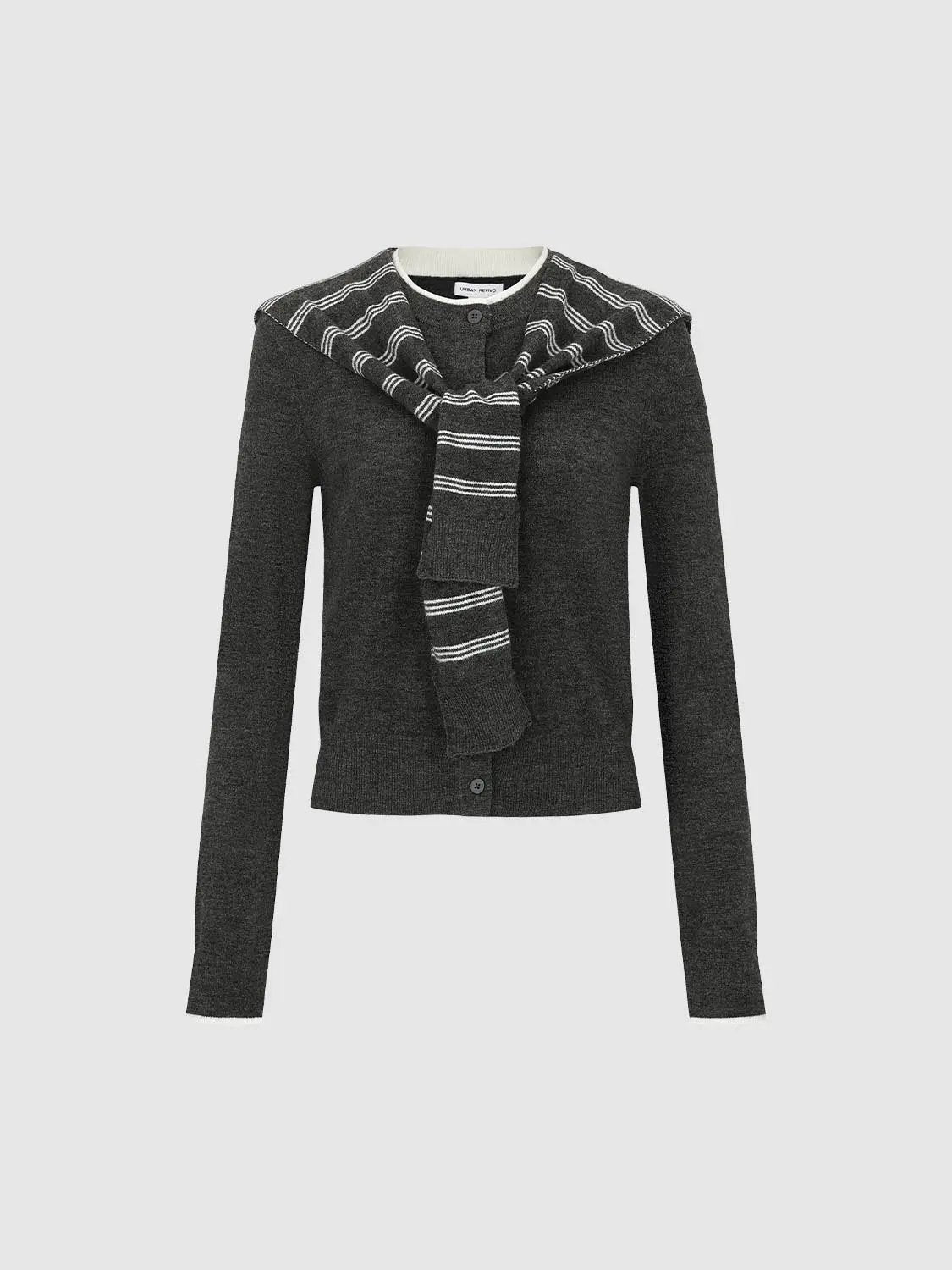 Knit Striped Shawl Button Front Long Sleeve Cardigan