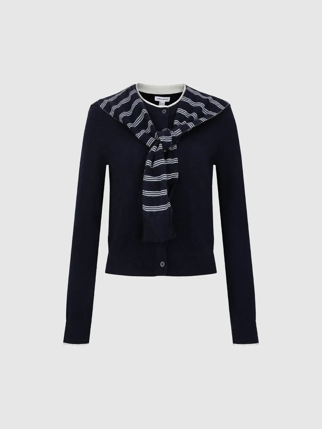 Knit Striped Shawl Button Front Long Sleeve Cardigan