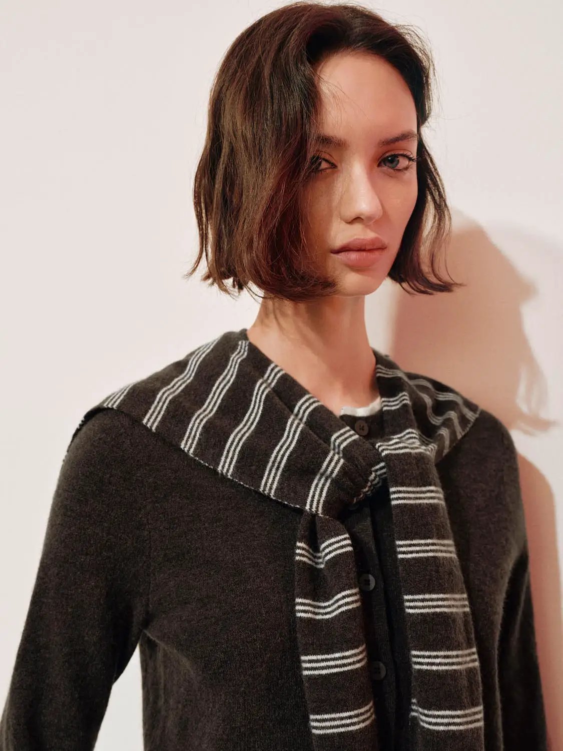 Knit Striped Shawl Button Front Long Sleeve Cardigan