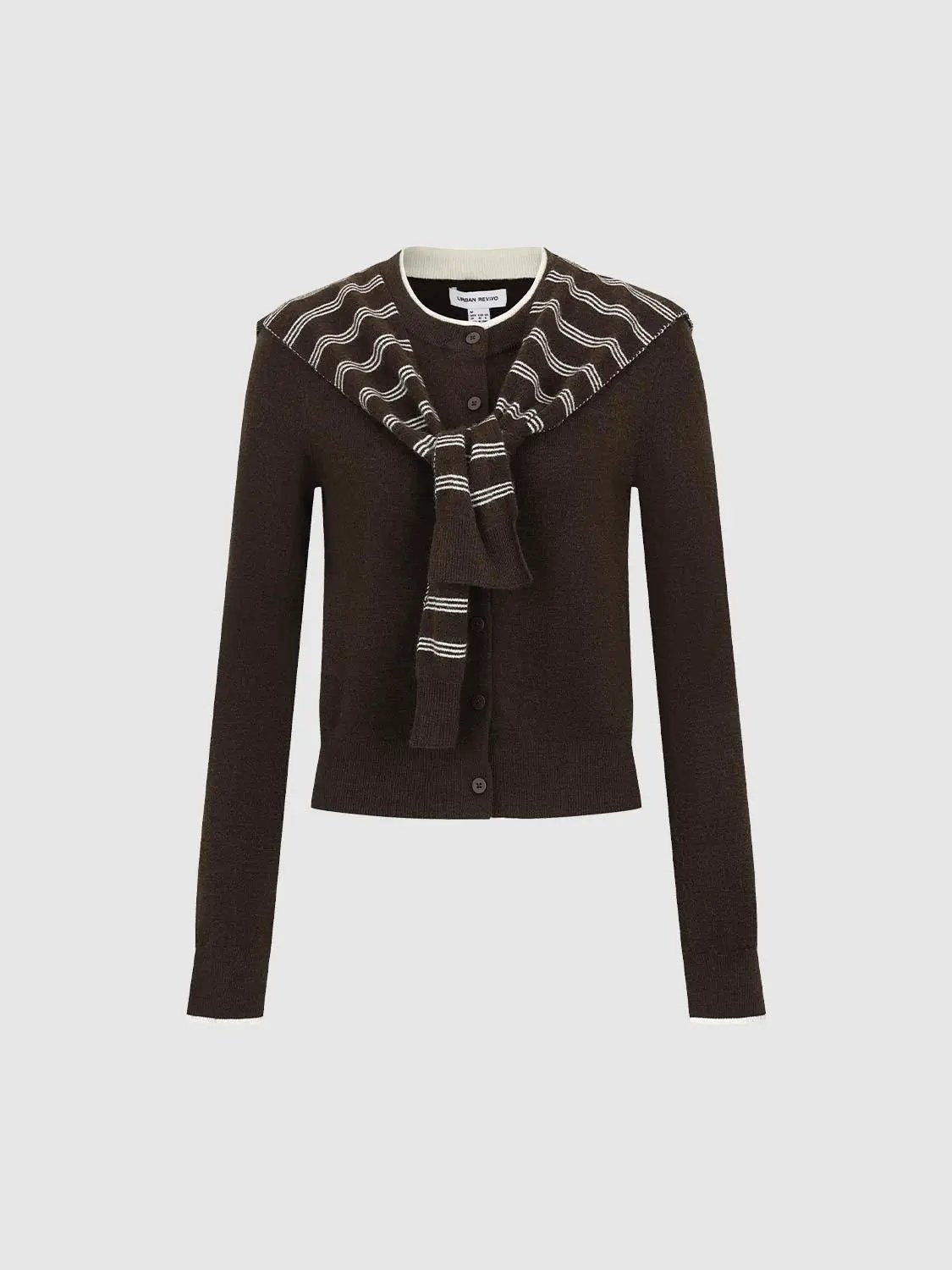 Knit Striped Shawl Button Front Long Sleeve Cardigan