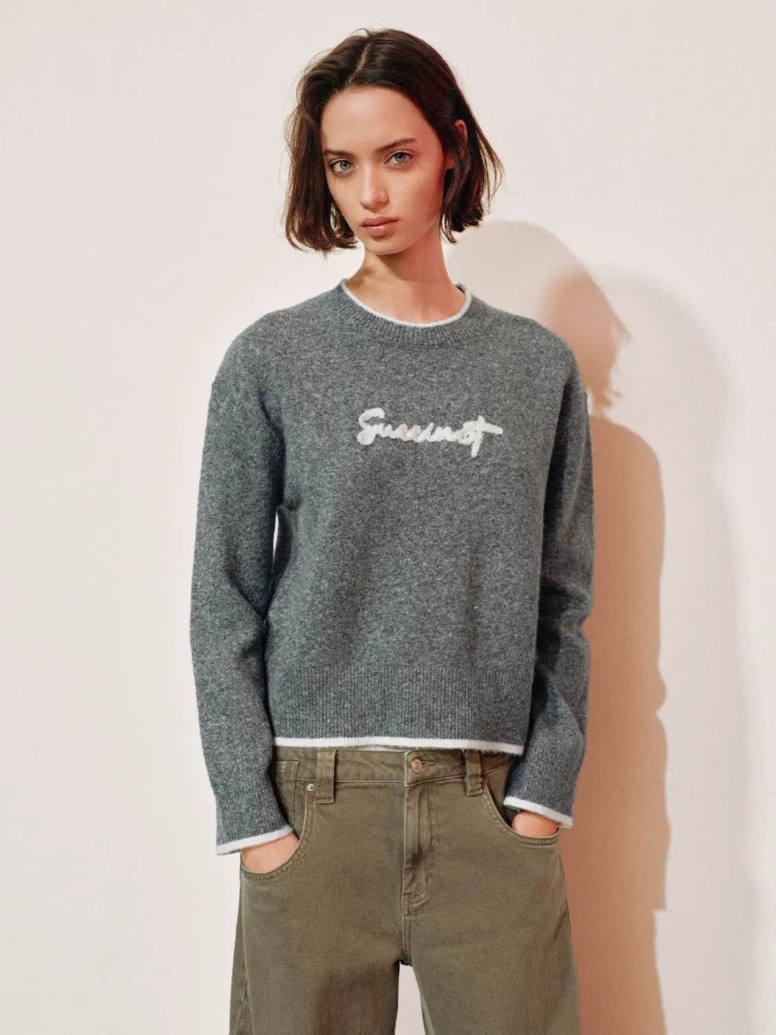 Text Logo Crew Neck Long Sleeve Knit Sweater
