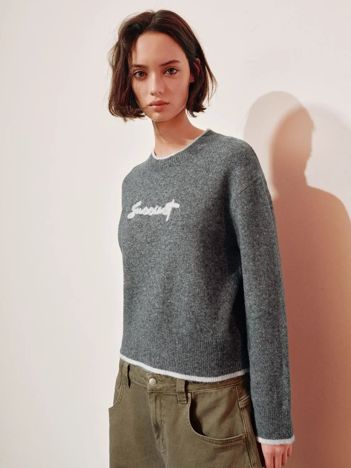 Text Logo Crew Neck Long Sleeve Knit Sweater