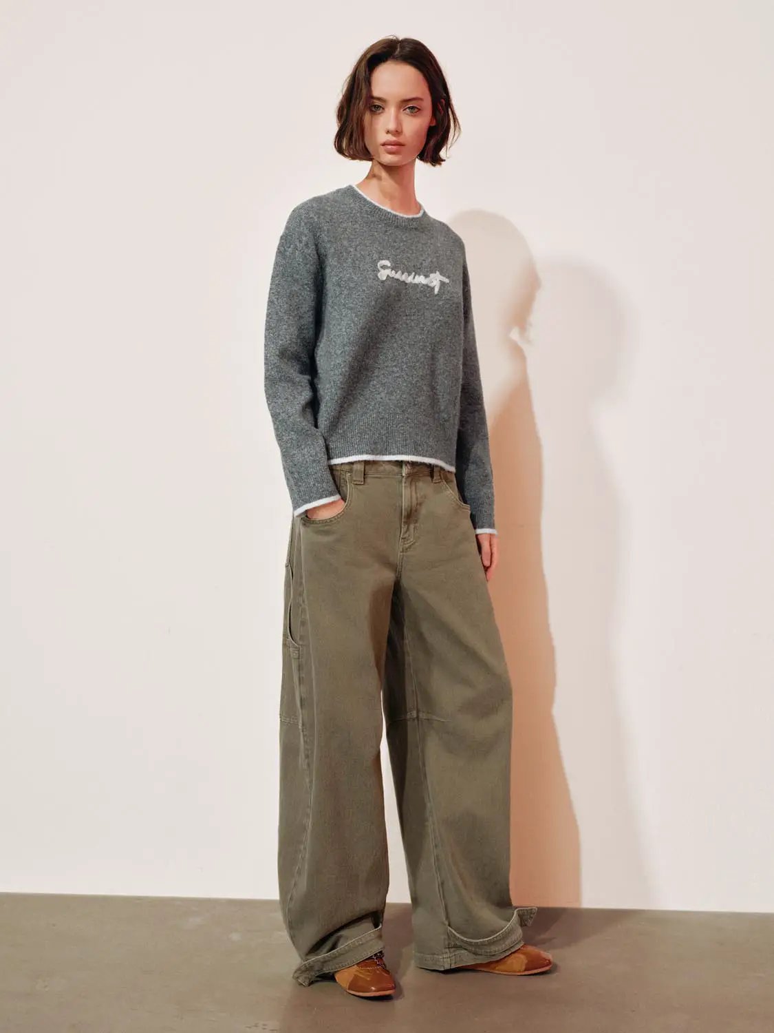Text Logo Crew Neck Long Sleeve Knit Sweater