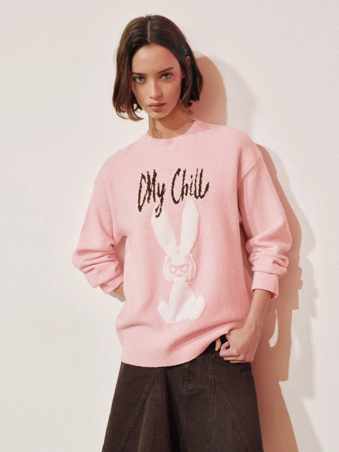 Knit Graphic Print Long Sleeve Crew Neck Sweater