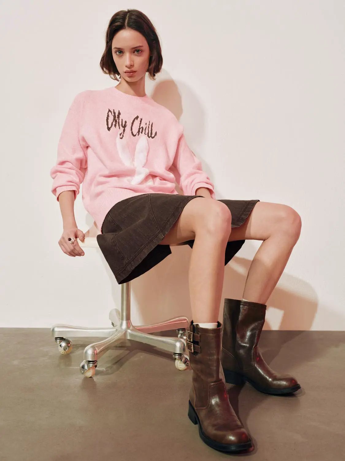 Knit Graphic Print Long Sleeve Crew Neck Sweater