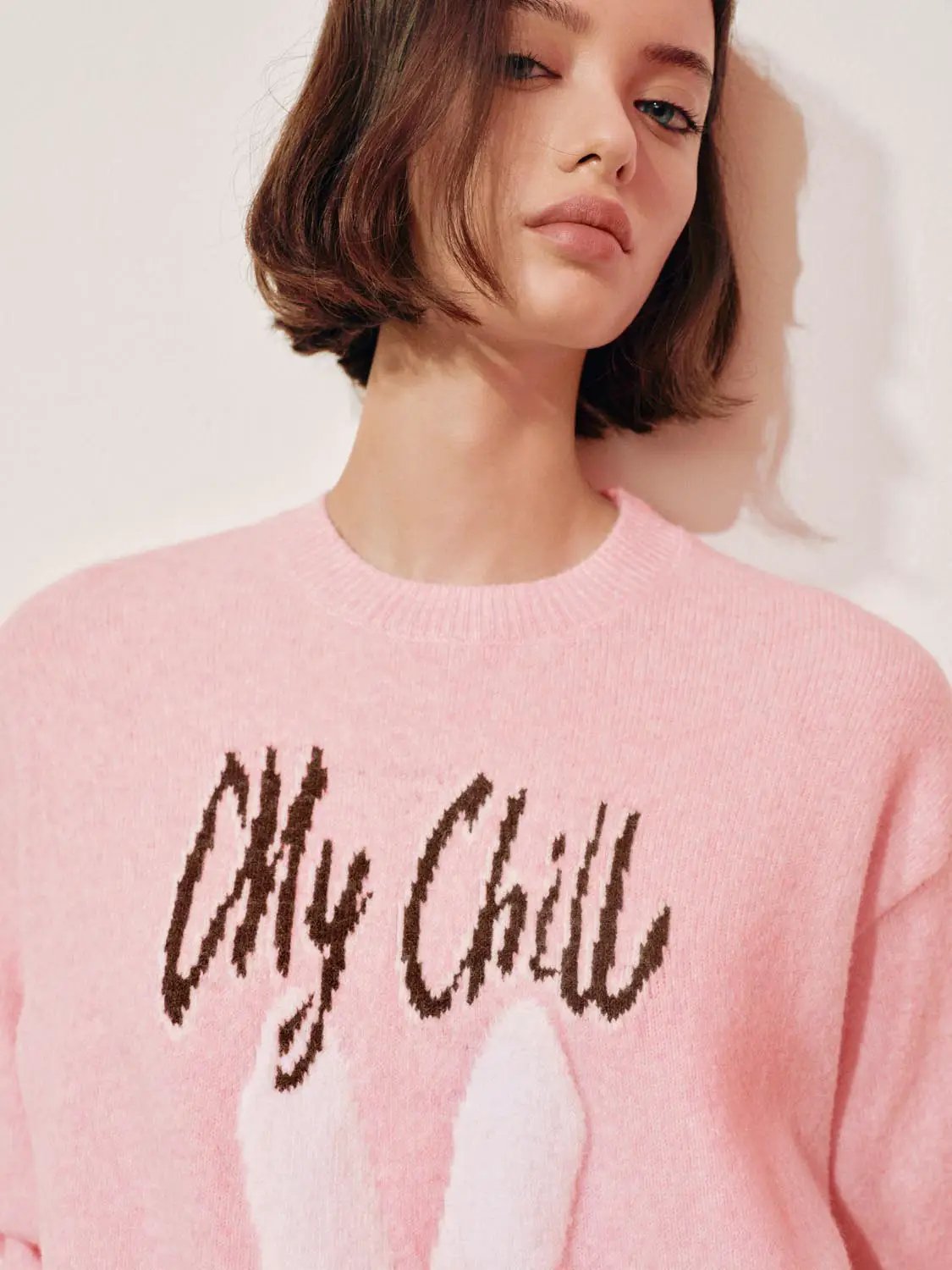 Knit Graphic Print Long Sleeve Crew Neck Sweater