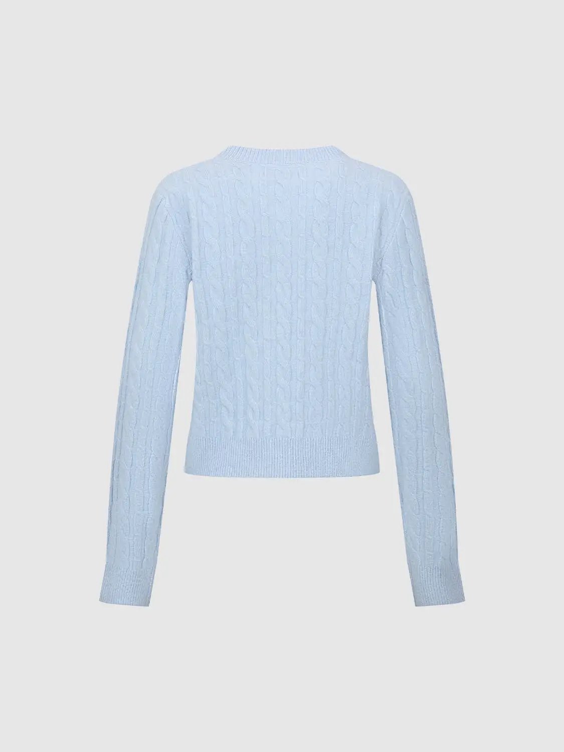 Cable Knit Floral Embroidered Crew Neck Long Sleeve Cardigan