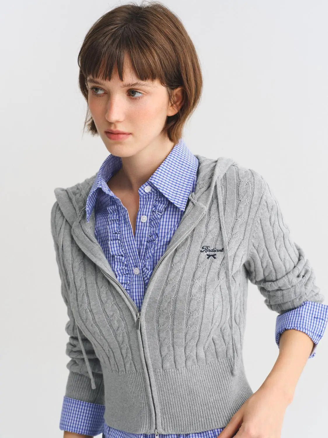 Cable Knit Hooded Long Sleeve Cotton Jacket