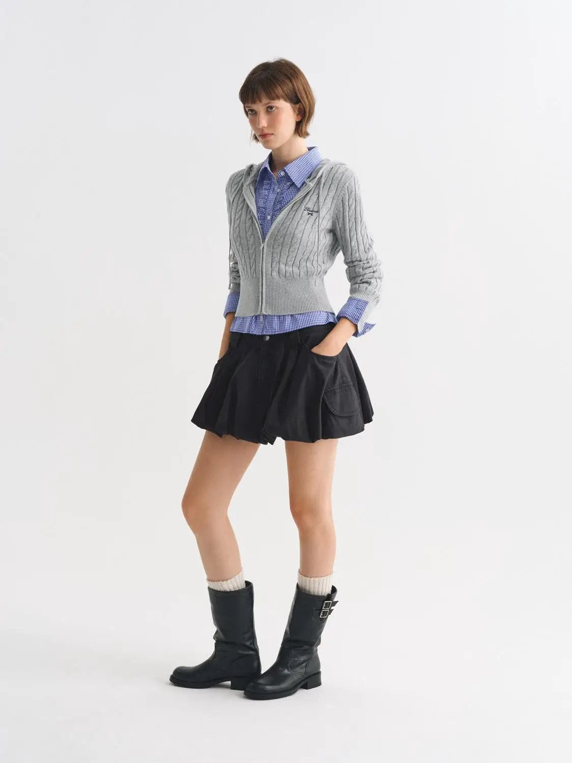 Cable Knit Hooded Long Sleeve Cotton Jacket
