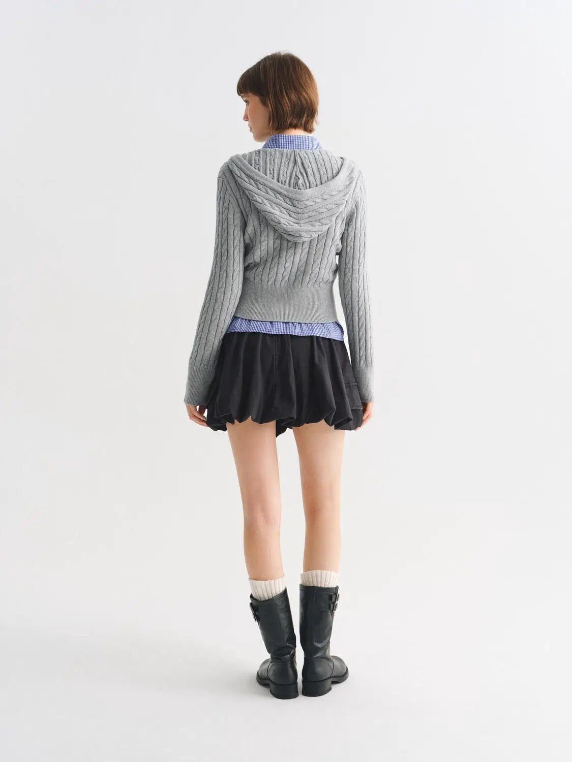 Cable Knit Hooded Long Sleeve Cotton Jacket