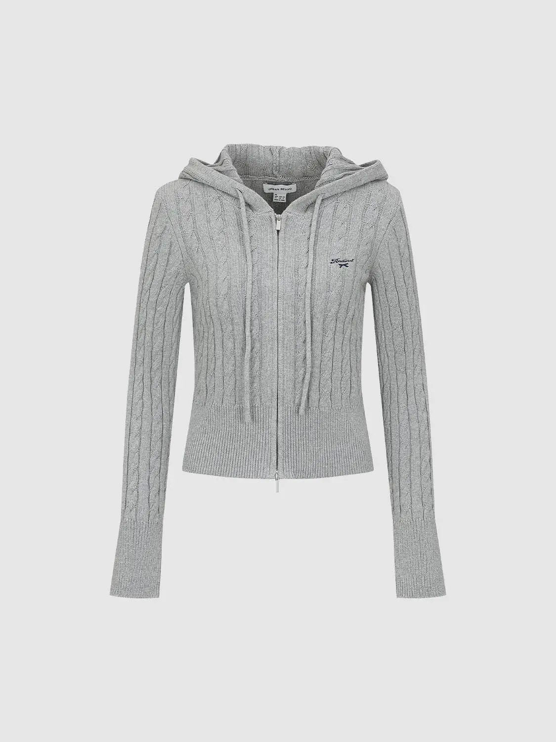 Cable Knit Hooded Long Sleeve Cotton Jacket