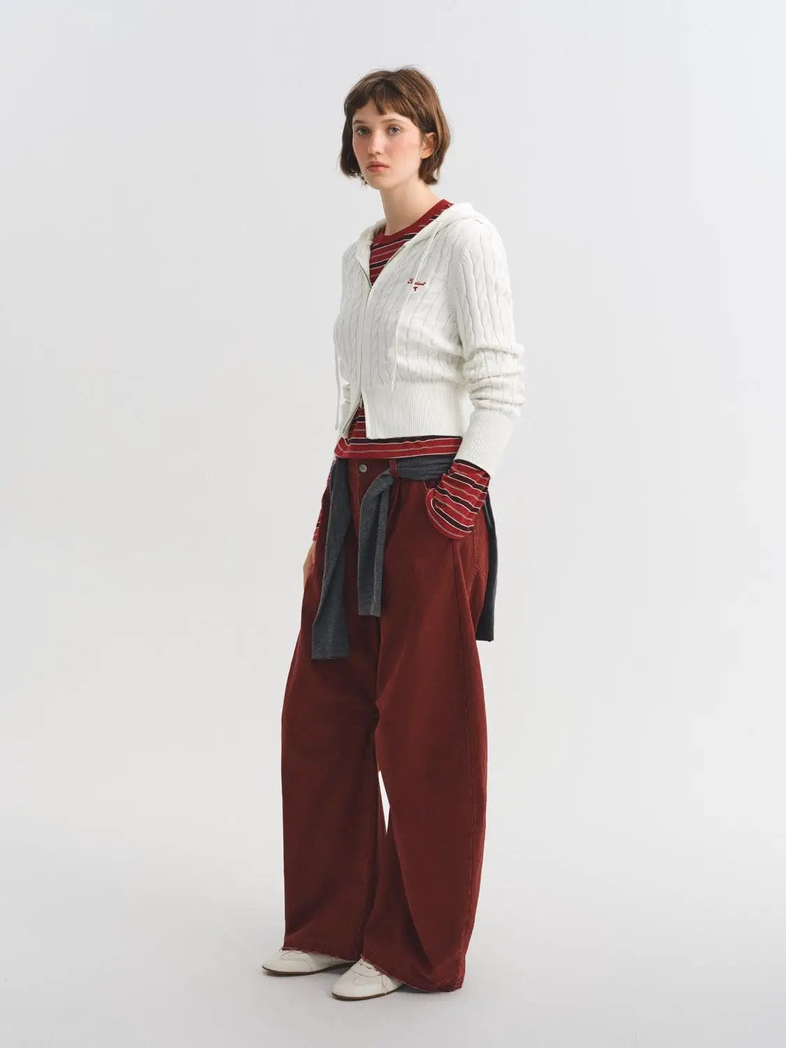 Cable Knit Hooded Long Sleeve Cotton Jacket