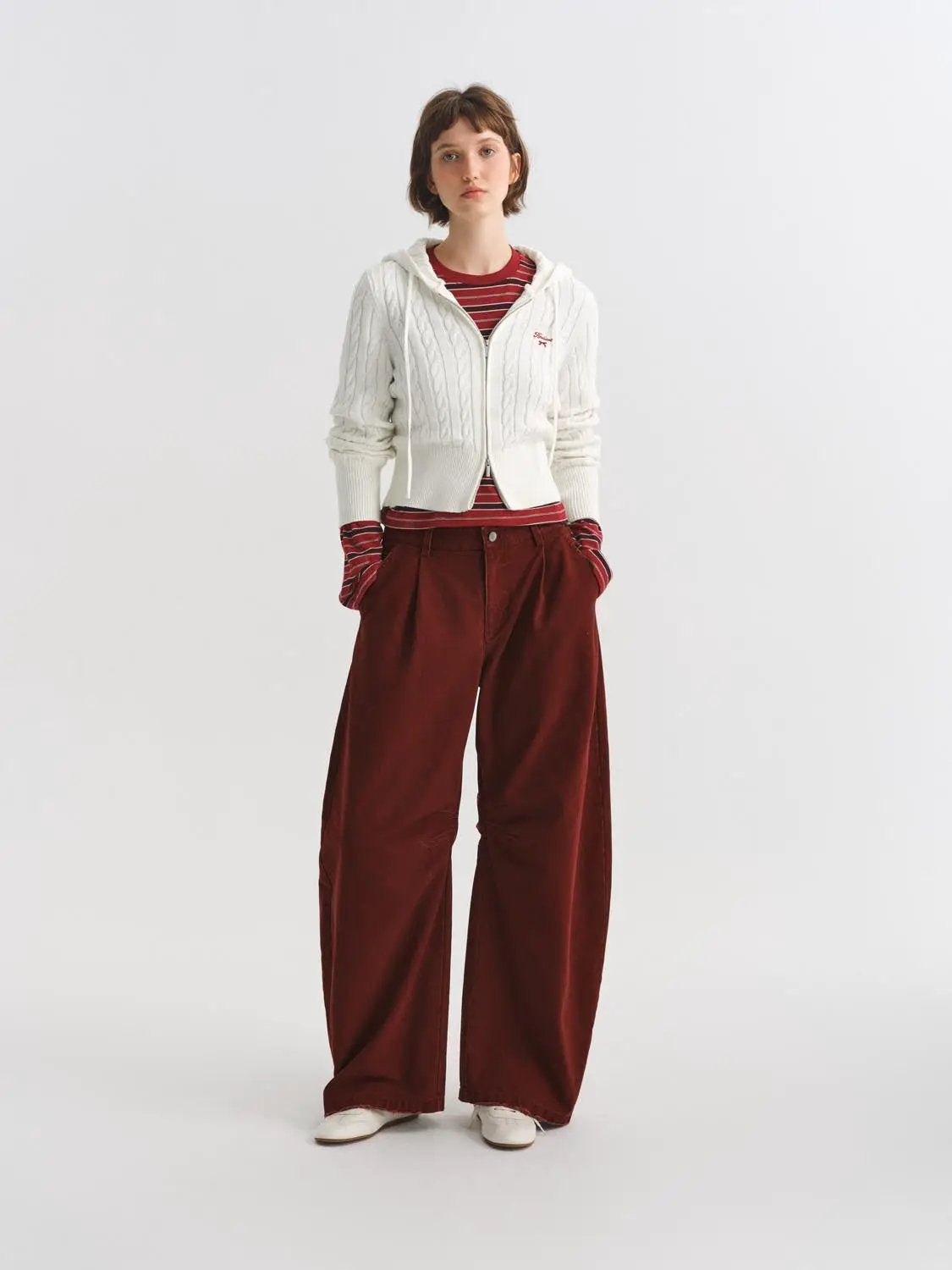 Cable Knit Hooded Long Sleeve Cotton Jacket