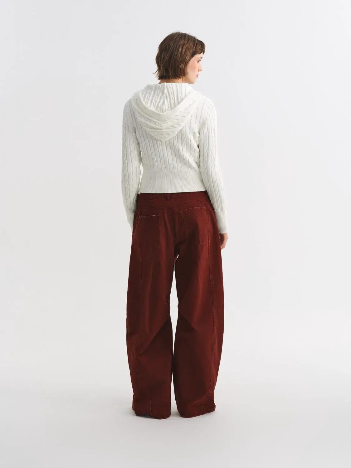 Cable Knit Hooded Long Sleeve Cotton Jacket