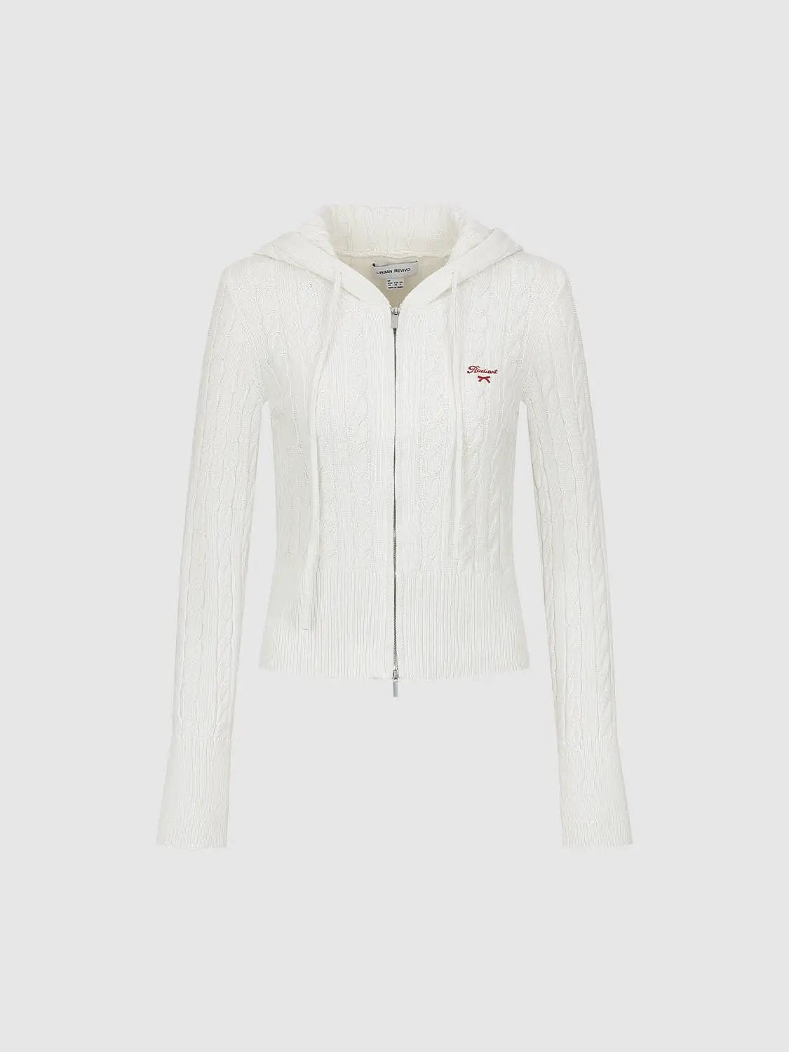 Cable Knit Hooded Long Sleeve Cotton Jacket