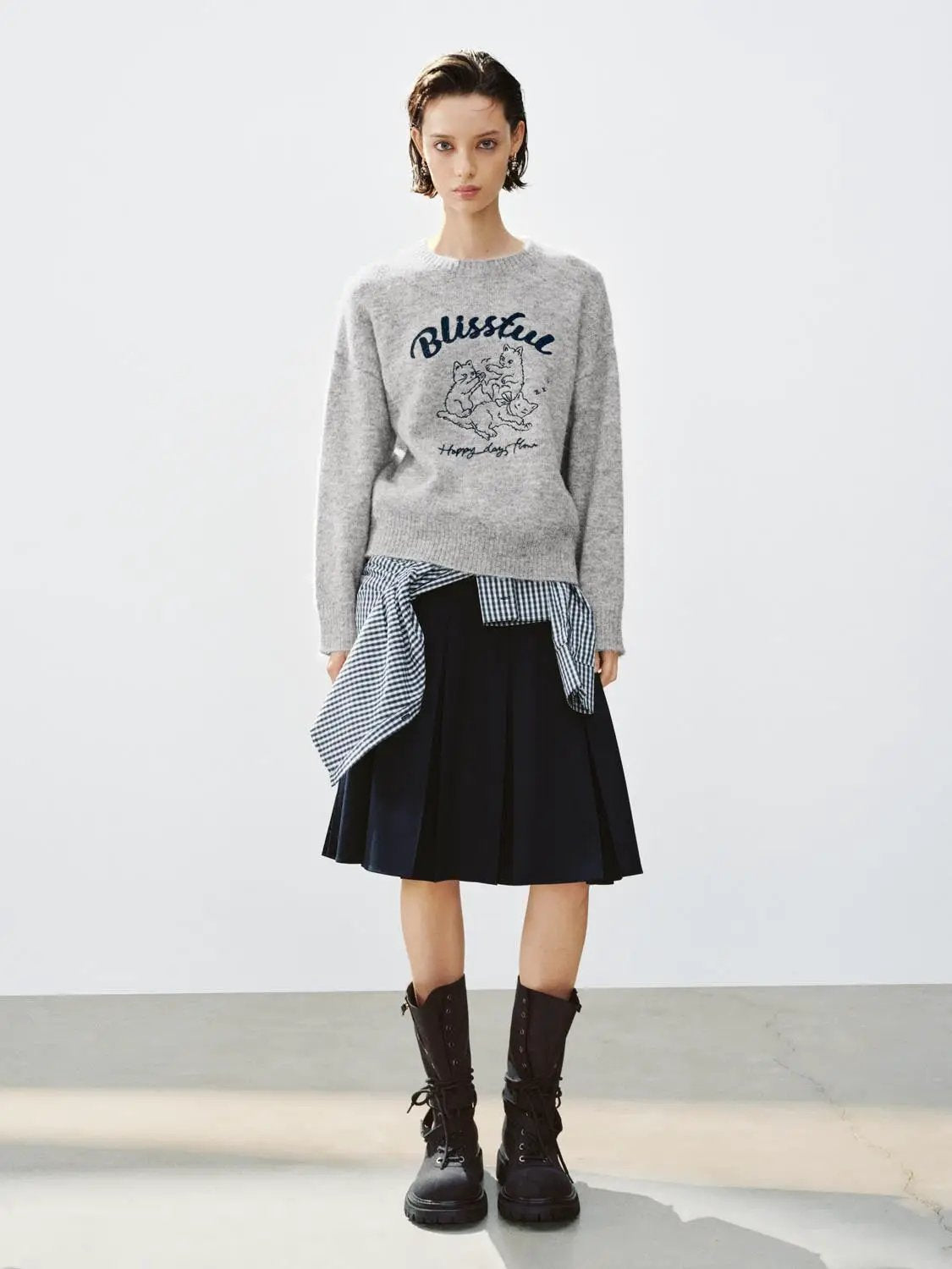 Graphic Print Crew Neck Long Sleeve Knit Sweater
