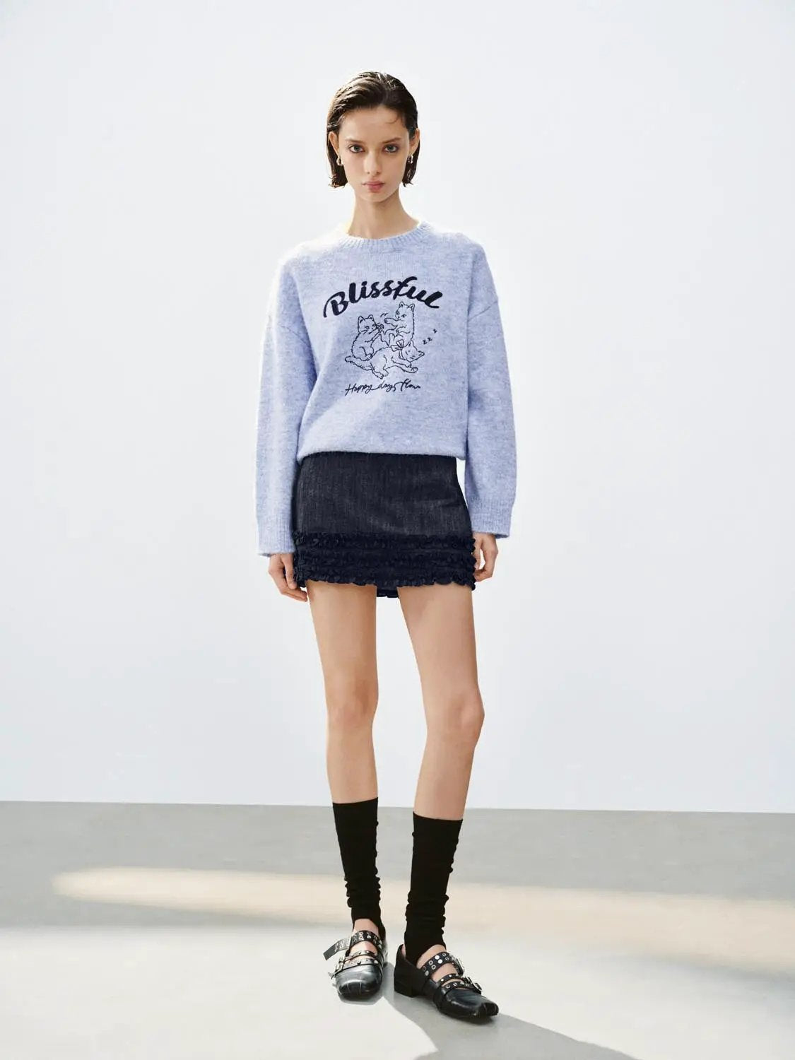 Graphic Print Crew Neck Long Sleeve Knit Sweater