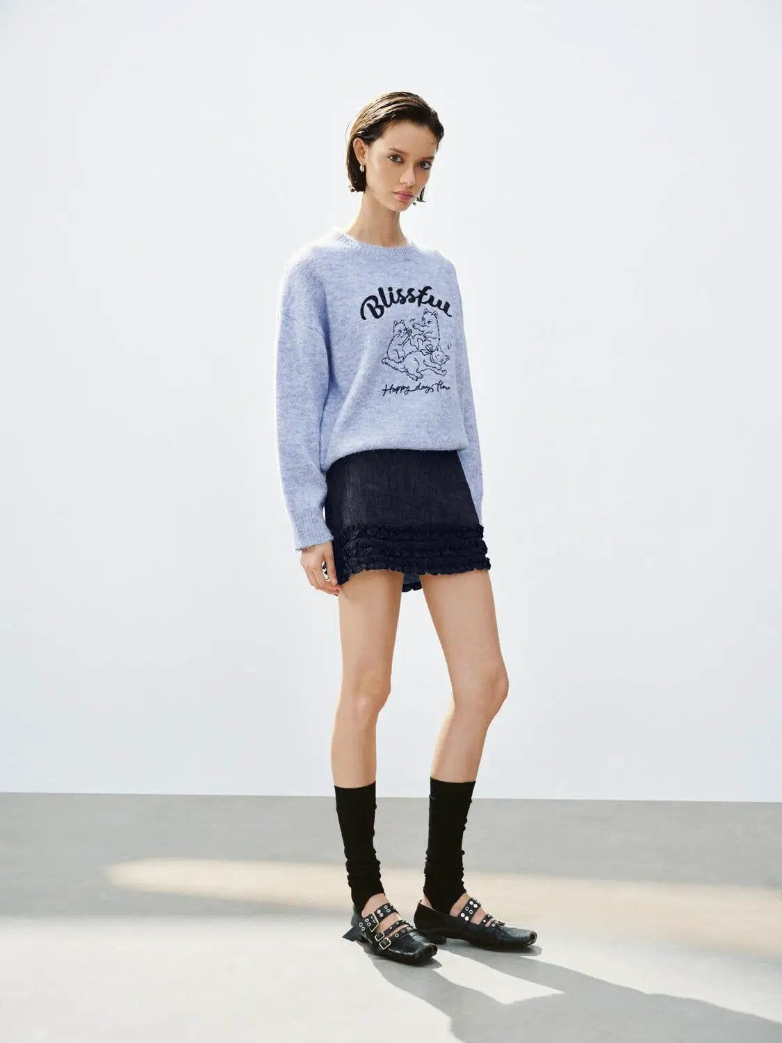 Graphic Print Crew Neck Long Sleeve Knit Sweater