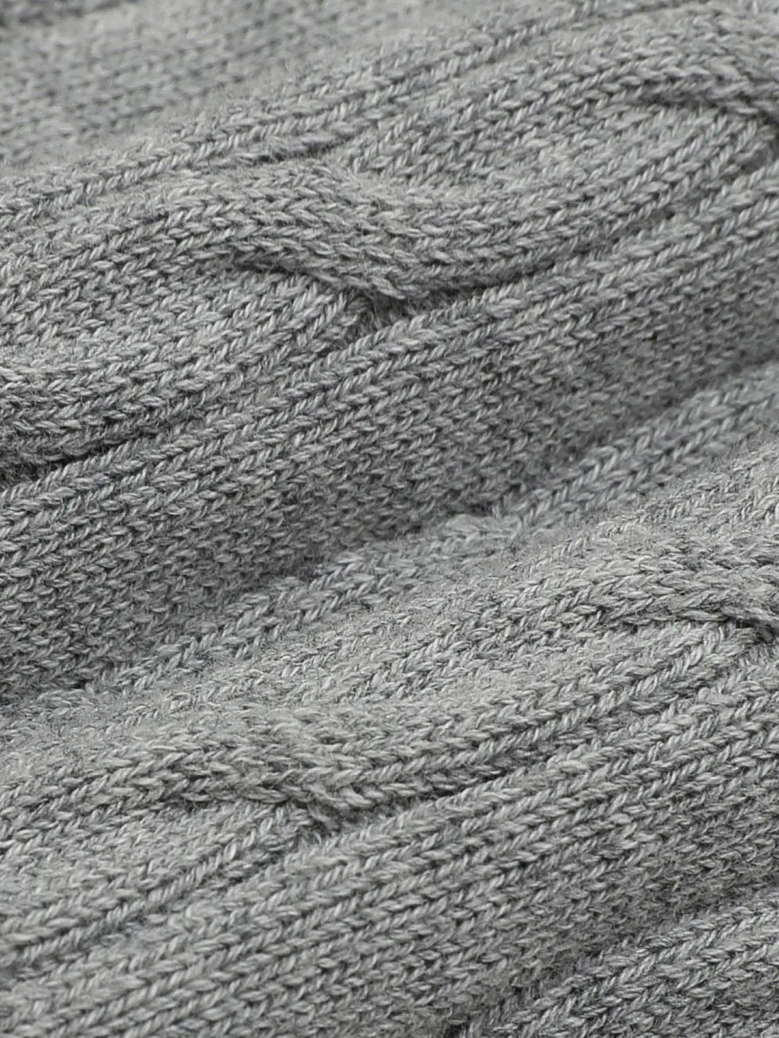 Cable Knit Long Sleeve Polo Collar Cotton Blend Sweater